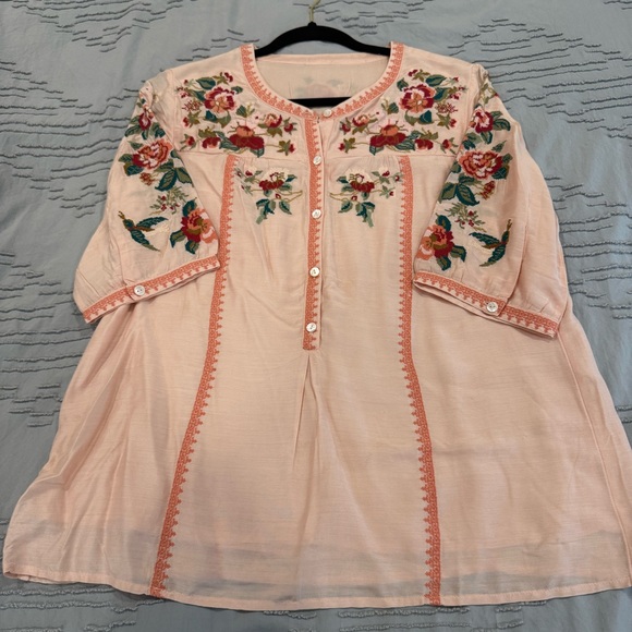 NWOT Sundance Isla Rose Embroidered Floral Peach Blouse - Picture 6 of 14